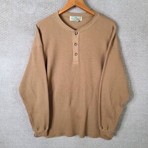 Natural Issue Shirt Mens Large Brown Henley Long Sleeve Waffle Knit Cotton Blend